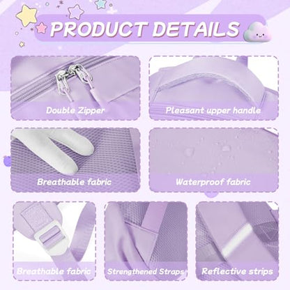 Cute Backpack For School Teens Girls, Aesthetic Kids Elementary School Backpacks, Waterproof Middle Students Bookbag, Large Capacity Backpack For College Women Men (Purple) - color: Purple