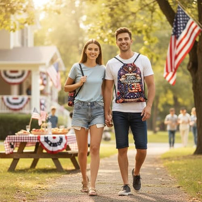 250 Aniversary American Flags Drawstring Backpack, Lightweight Cinch String Sports Sackpack for Men & Women,pack of 2 - color: 250th Anniversary-01