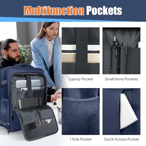 Expandable Carry On Backpack 45L, Large Travel Weekender Bag with Waterproof Wet Pocket, Anti-Theft TSA 18 Inch Laptop Rucksack for Men Women Flight Approved Business, Blue - color: Blue, size: XX-Large