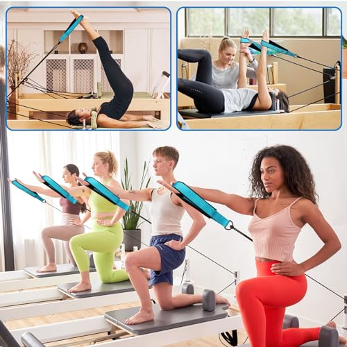 TOBWOLF Pilates Straps - Double Loop D-Ring Straps for Reformer, Padded, Home Gym Workout - color: Blue