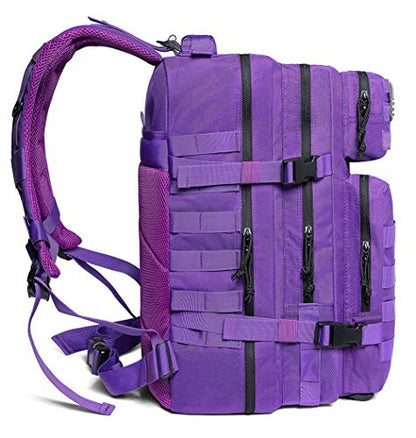 QT&QY 45L Military Tactical Backpacks Molle Army Assault Pack 3 Day Bug Out Bag Hiking Treeking Rucksack… - color: 3.1 Violet