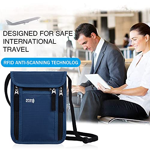 Travel Pouch Neck Wallet Family Passport Holder Organizer Case with RFID Blocking | Family Passport Holder - color: Navy Blue
