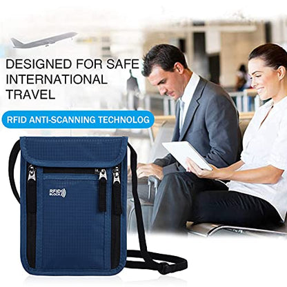 Travel Pouch Neck Wallet Family Passport Holder Organizer Case with RFID Blocking | Family Passport Holder - color: Navy Blue