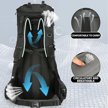 75L Hiking Backpack with Rain Cover Waterproof Camping Backpack Shoes Warehouse for Men Women, Frameless - color: Black, size: 75L