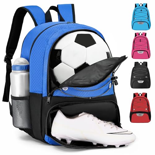 Hsmihair Youth Soccer Bag-Soccer Backpack&Backpack for Football Basketball,with Ball Compartment Separate Cleat Package - color: DeepBlue