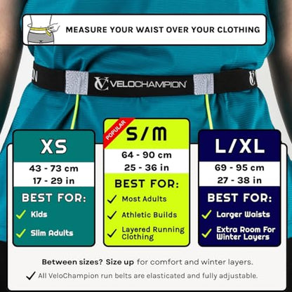 VeloChampion Lightweight Running Belt Waist Pack for Men Women - Elasticated Stretch Fit Race Number Holder - No Pins - 3 Sizes - Run. Triathlon. Cycle. Marathon. Jogging (1, Large) - size: Large