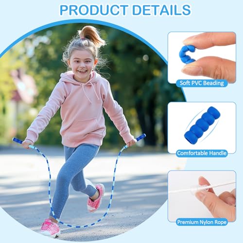Jump Rope for Kids, Adjustable Jump Ropes for 4 5 6 7 8 10 12, Tangle Free Jumping Rope Age 8-12, Segmented Soft Beaded Skipping Rope for Women Fitness - color: Blue and Purple
