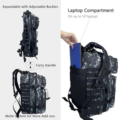 WOLT | Military Tactical Backpack for Men, Large Army 3 Day Assault Pack with MOLLE Bag for Hiking Survival Gear, Range Bag(02 CamouflageBlack) - color: 02camouflageblack