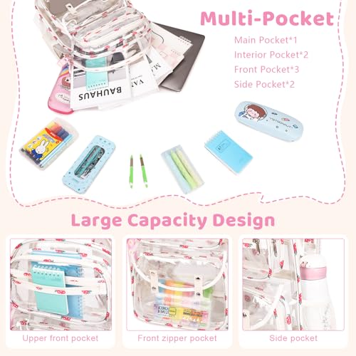 ACESAK Clear Backpack for Girls - 3 Pcs Clear Backpack Heavy Duty with Lunch Bag - See Through Bookbag Stadium Approved for Kids Middle High College School(Beige) - color: Beige