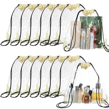 Shappy 30 Pcs Clear Drawstring Backpack, Plastic Waterproof Transparent Stadium Bags String Bag for Gym Travel (Beige) - color: Beige