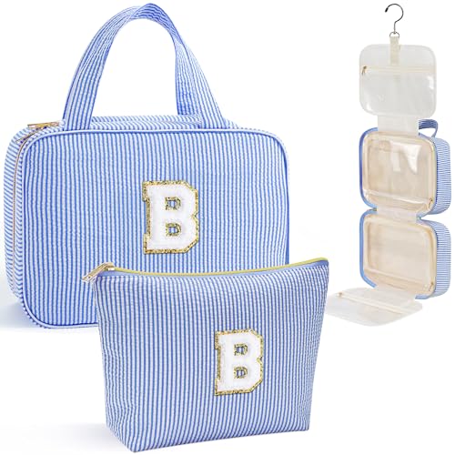 YOOLIFE Hanging Toiletry Bag for Women - Portable Makeup and Travel Bag, Cruise Ship Essentials - Letter B, Blue - color: Blue, style: B