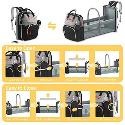 ISMGN Diaper Bag Backpack with Changing Station, Multifunctional Diaper Bag, Extra Large Capacity, Baby Bag, GreyBlack - color: Pure Black