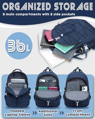 BLUEFAIRY Middle High School Backpack for Teen Boys Girls Large College Bookbag with Laptop Sleeve Back to School Book Bags Mochilas Escolares para Niños Niñas Adolescentes (Dark Blue, Solid) - color: Dark Blue