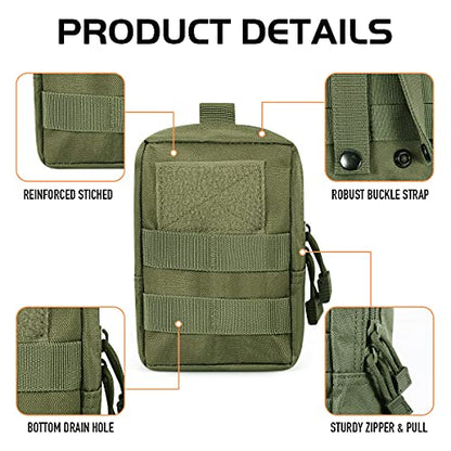 3 Pack Molle Pouch Combo Water Bottle Pouch Holder Tactical Molle Pouches Compact Utility Waist Bag Pack - color: Combo D:Green