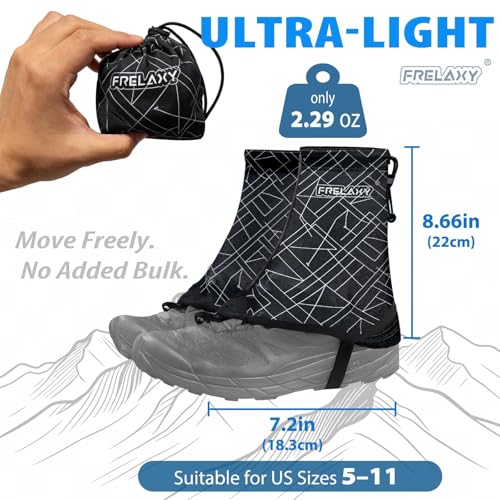 Frelaxy Ultralight Trail Gaiters for Hiking & Running – Breathable, Wear-Resistant Low Shoe Gaiters, Protect Feet from Rocks, Mud, Dust & Debris - color: Black
