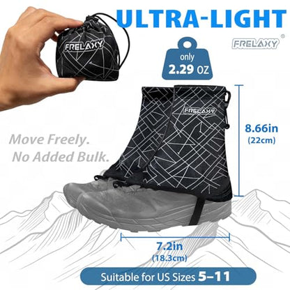 Frelaxy Ultralight Trail Gaiters for Hiking & Running – Breathable, Wear-Resistant Low Shoe Gaiters, Protect Feet from Rocks, Mud, Dust & Debris - color: Black