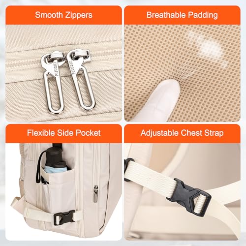 PIJUSHI Travel Backpack for Women Expandable Carry on Luggage Backpack Airline Approved TSA 16" Laptop Bag Business with USB Port(PE034 Beige) - color: Beige