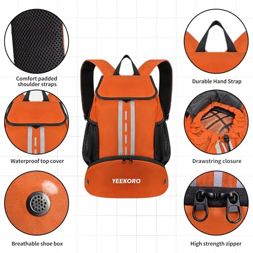 Soccer Backpack Multifunctional Sport Gym Bags with Dry-wet Separate & Shoe Compartment for Basketball Volleyball - color: Basic Model-orange
