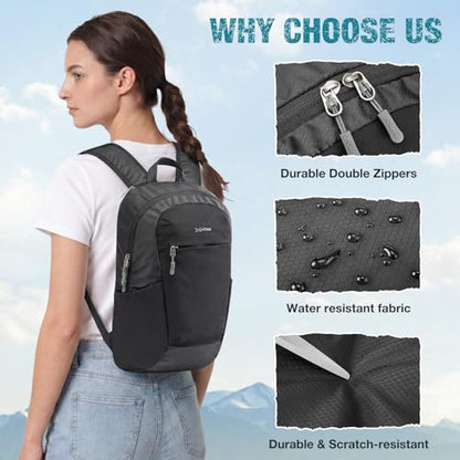 G4Free 18L Hiking Backpack Small Lightweight Foldable Packable Travel Daypack with Thickened Back Panel for Men Women (Black) - color: Black