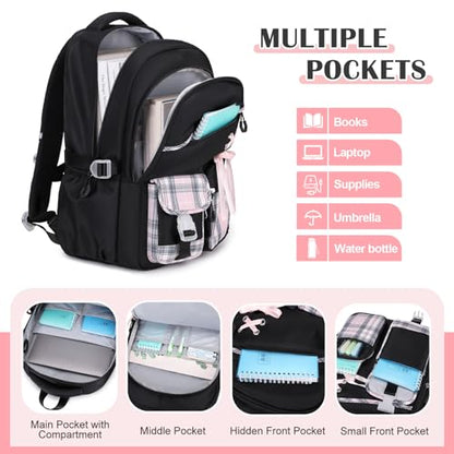 DIGOBAY Backpacks for Girls - 3PCS Girls Backpack with Lunch Box & Pencil Pouch Plaid School Backpacks for Elementary Middle High College School Bookbag for Teen Girl Kids Students Blackpink - color: Blackpink