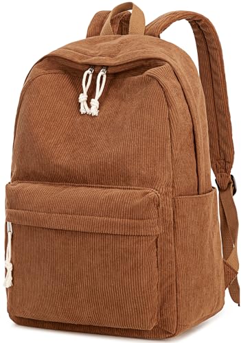 BTOOP School Backpack for Teens Large Corduroy Bookbag Lightweight 15.6 inch Laptop Bag for Girls Women Casual High School College - color: Corduroy-coffee