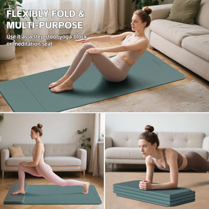 7-Fold Yoga Mat 70"x24" - 1/2 Inch Thick Folding Exercise Mat, Compact Non-Slip TPE Mat for Travel, Storage, Yoga & Home Gym, Lightweight & Portable - color: Dark green+Dark Gray