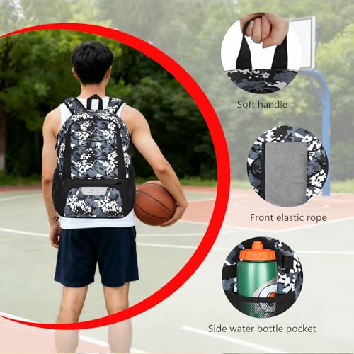 Goloni 40L Basketball Bag,Large Basketball Backpack with Ball Compartment & Shoe Compartment,Backpack for Soccer,Volleyball - color: Camo Gray