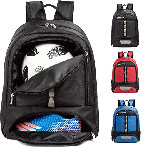 Youth Soccer Bag Outdoor Sport Backpack for Soccer, Basketball,Volleyball with Shoes and Ball Compartment. - color: Black