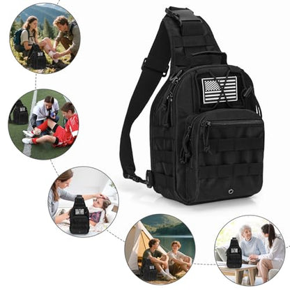 First Aid Sling Backpack - EMS Equipment Emergency Medical Supplies Tactical Range Shoulder Molle Bag - Heavy Duty Sports Outdoor Rescue Pack - Perfect for Camping Hiking Trekking-Black - color: Black