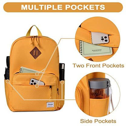 RAVUO School Backpack, Lightweight Classic Bookbag Casual Daypack for Men Women - color: Yellow