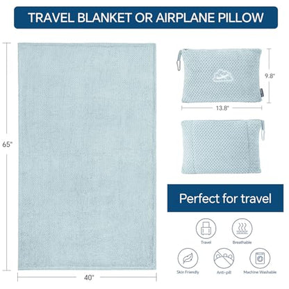 BEDELITE Travel Blanket with Bag, Ultra-Soft Jacquard Fleece Blanket with Luggage Sleeve & Backpack Clip, Airplane Blanket Travel Essentials, Blue - color: Blue