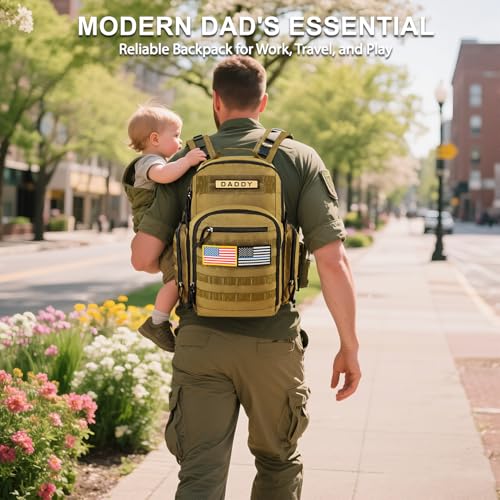 MIRACOL Military Diaper Bag for Dad - Tactical Style Baby Backpack with MOLLE & Changing Pad - 14 Compartments Rugged Design for Outdoor Travel Camping Tan - color: Khaki W/ Changing Mat