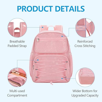 Paxiland Mesh Backpack Heavy Duty See Through Mesh Bookbag Large Backpack for Travel Swimming Outdoor Sports Beach, Pink - color: Pink-27l