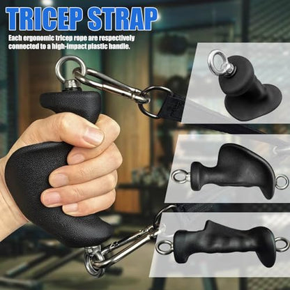 BLUSLM Ergonomic Tricep Rope Pulldown Attachments, Upgraded 27 32 40 & 47 Inch Extra Long Triceps Rope Cable Attachments for Gym, LAT Pull Down Bar for Cable Machine, Tricep Workout Cable Attachments - color: CABLE HANDLES-02