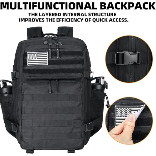 Lovelinks21 45L Tactical Assault Backpack 3 day assault pack with Molle Waterproof backpack Rucksack for Tactical Backpacks (Black) - color: Black