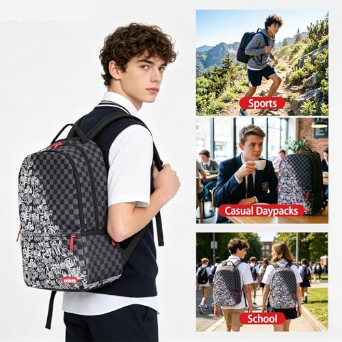 Graffiti Backpack, Designer Laptop Backpack for 15.6 Inch Work,Water Resistant Backpack Computer Bag (CheckGraff) - color: Checkgraff