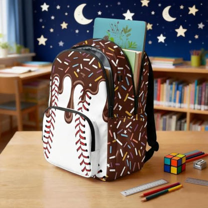 Suobstales Brown Baseball Ice Cream Drip Print School Backpack for Kids Girls Boys School Bag Bookbags Laptop Backpack Casual Daypack Knapsack Satchel with Adjustable Straps for Outdoor Travel - color: Brown Baseball Ice Cream Drip