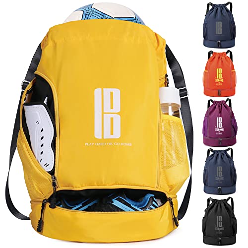 brooman Youth Soccer Bags Boys Girls Backpack for Soccer Basketball Volleyball & Football with Ball Compartment - color: Yellow