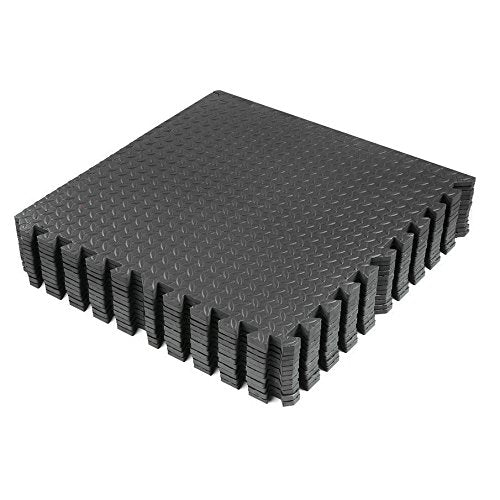 Xspec 3/8" Thick 100 sq. ft. (25 pcs) Gym EVA Foam Floor Mats (24" x 24") | Steel Pattern, Black - style: Steel Pattern-Black