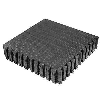 Xspec 3/8" Thick 100 sq. ft. (25 pcs) Gym EVA Foam Floor Mats (24" x 24") | Steel Pattern, Black - style: Steel Pattern-Black
