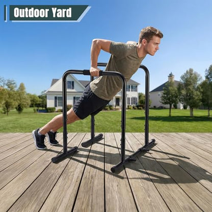 OLIXIS Dip Bar, Adjustable Heavy Duty Dip Bar Station with Soft High-Density Foam Handles, Stabilizer Parallel Parallette Bar Fitness Equipment for Home, Gym, Patio, Office - color: Pitch Black