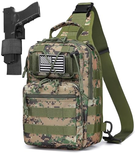 Tactical Sling Backpack Military Crossbody Bag Pack for Mens One Shoulder Holster Sling Bag 10L - color: Woodland Digital Camo