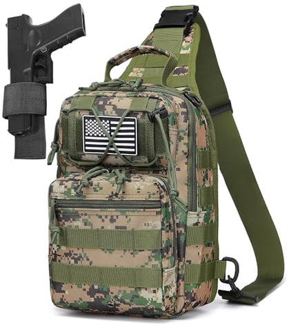 Tactical Sling Backpack Military Crossbody Bag Pack for Mens One Shoulder Holster Sling Bag 10L - color: Woodland Digital Camo