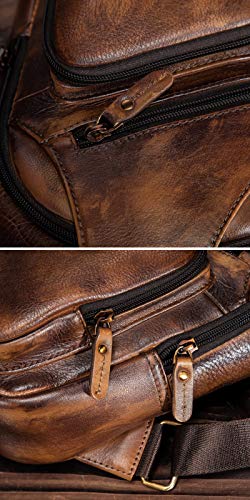 Le'aokuu Men Fashion Casual Tea Designer Travel Hiking Crossbody Chest Sling Bag Rig One Shoulder Strap Bag Men Leather 8015 | Fashion - color: Gold