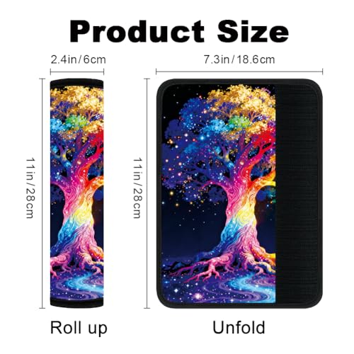2Pcs Soft Auto Seat Belt Cover Pads, Rainbow Tree of Life Car Seatbelt Shoulder Cushion for Comfortable Driving, Compatible with All Cars' Seatbelt and Backpack Straps 11x2.4inch - color: Tree of Life