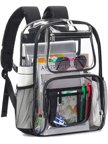 Heavy Duty Clear Backpack For Kids Women Men Boys Girls, 17 Inch Large See Through Backpack, 360° 3M Reflective Strips Clear Bookbag, Transparent Bag For School College Sport Work Travel, Black - color: 1# Black