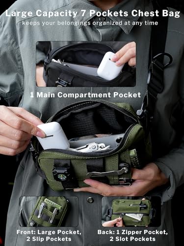 VIPERADE CHS2 Small EDC Sling Bag, Tactical Fanny Pack for Men, Molle Pouch Crossbody Backpack with Adjustable Shoulder Strap, Utility Chest Pouch Bag for Hiking/Traveling/Bush-Craft - color: Black