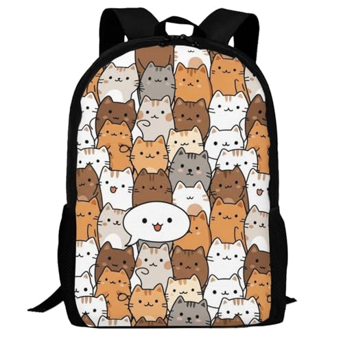 Laptop Backpack Cute Anime Cat Face, Cushioned Back Panel, Front Zip, for Daily Commute & Outdoors - color: Design (409)