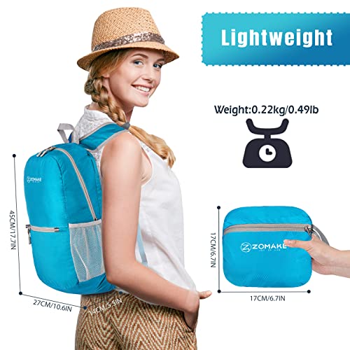 ZOMAKE Ultra Lightweight Hiking Backpack 20L, Packable Small Backpacks Water Resistant Daypack for Women Men(Light Blue) - color: Light Blue-b