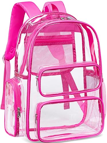 CAMTOP Clear Backpack Heavy Duty Transparent Bag See Through BookBag for Student School Work Festival Sport Travel (Hot Pink) - color: Hot Pink, size: Medium-17‘’